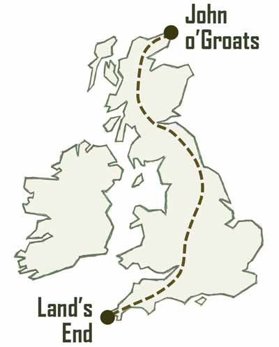 Map of Great Britain showing the route from Land's End to John o'Groats